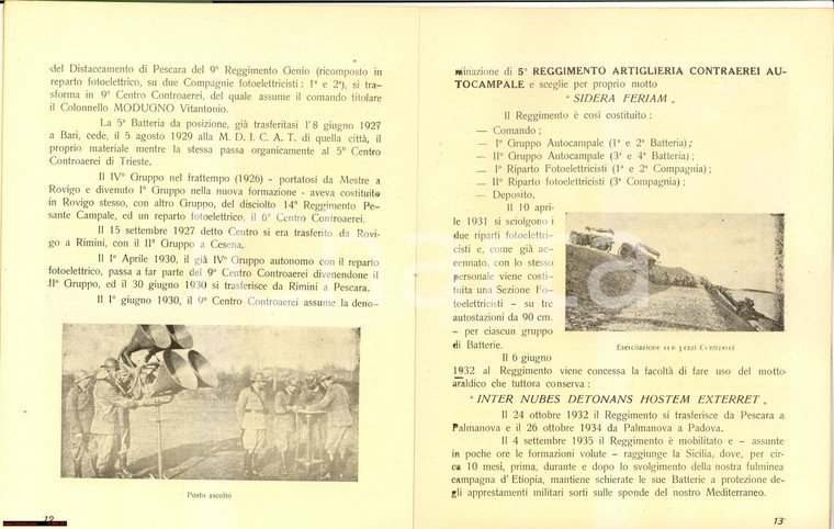 1949 5° REGGIMENTO ARTIGLIERIA FOLGORE - Cenni storici - Libretto