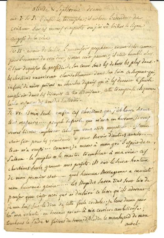 1800 ca Louis MERCIER Olinde et Sophronie Drame Copia manoscritta