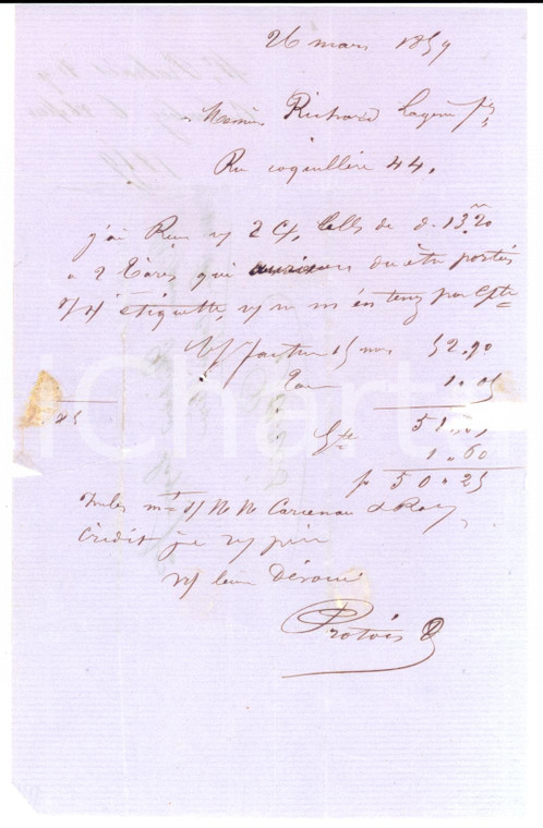 1859 COLOMBEY-LES-DEUX-EGLISES (F) Protois BABOUOT négociant à Richard LAGERIE