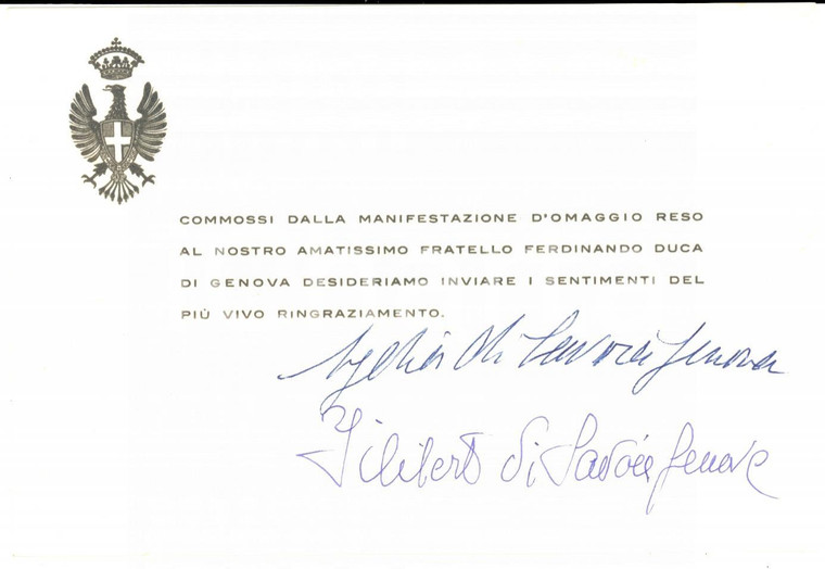 1963 TORINO Filiberto di SAVOIA-GENOVA e Lydia di ARENBERG *Biglietto AUTOGRAFO