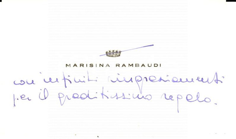1950 ca TORINO Biglietto da visita nobile Marisina RAMBAUDI *Autografo