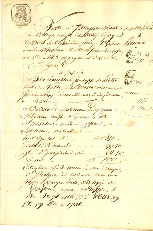 1857 LUSERNA SAN GIOVANNI TO Iscrizione Giuseppe BERTINARIA vs Caterina BERARDO