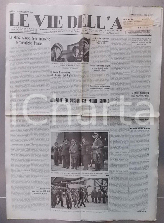 1936 LE VIE DELL'ARIA Apporto Aviazione Italiana per conquista SOMALIA *Giornale