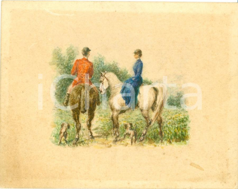 1896 PASSEGGIATA A CAVALLO illustrazione a colori Leontine GIACOBAZZI VISTARINO