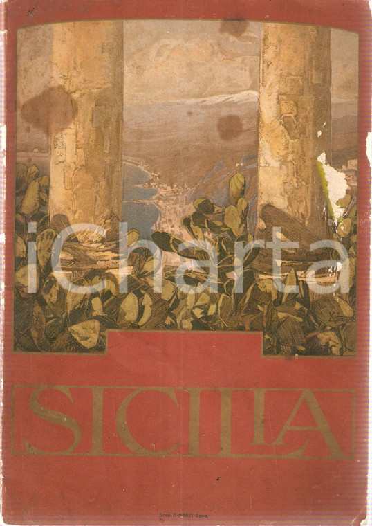 1920 ca FERROVIE STATO Guida illustrata Sicilia Vol. 2 Touring Club *DANNEGGIATO