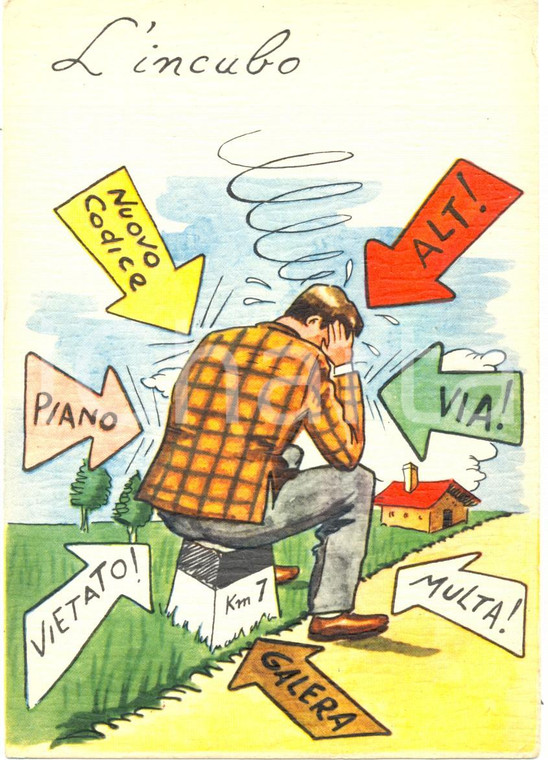 1959 NUOVO CODICE STRADALE L'incubo  *Cartolina satirica FG NV