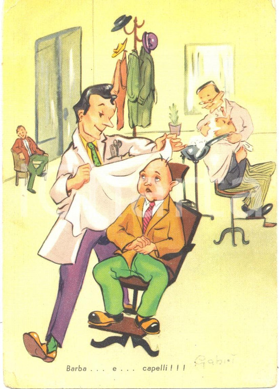 1955 ca SATIRA DI COSTUMI Barba e... capelli Illustratore GABIOT Cartolina FG NV