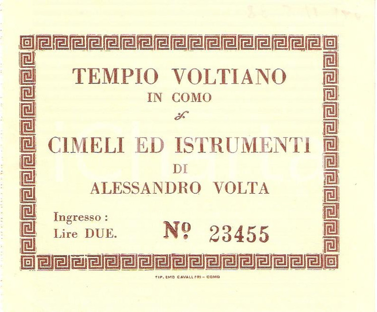 1938 COMO Tempio Voltiano Cimeli ed istrumenti di Alessandro VOLTA *Biglietto