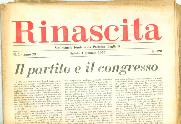 1966 RINASCITA Partito Comunista Italiano a congresso *Giornale