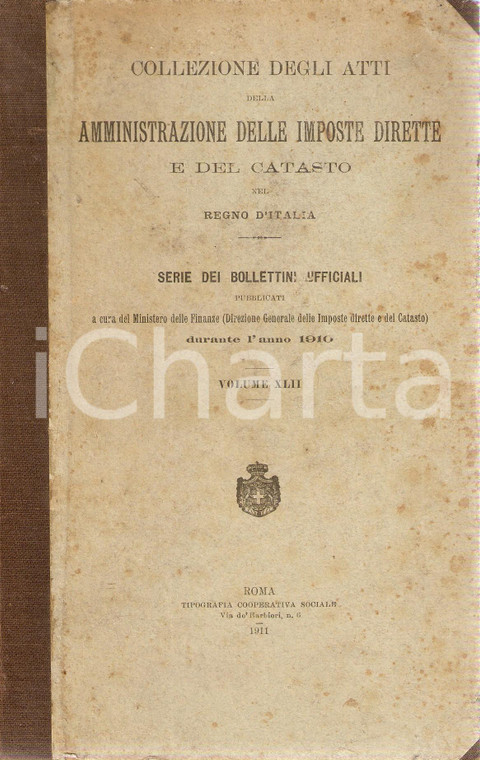 1910 REGNO D'ITALIA Collezione degli atti Imposte Dirette e Catasto Vol. 42