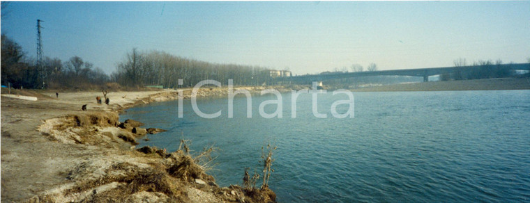 1990 ca PAVIA SAN LANFRANCO Veduta artistica riva sinistra TICINO *Foto 29x11 cm