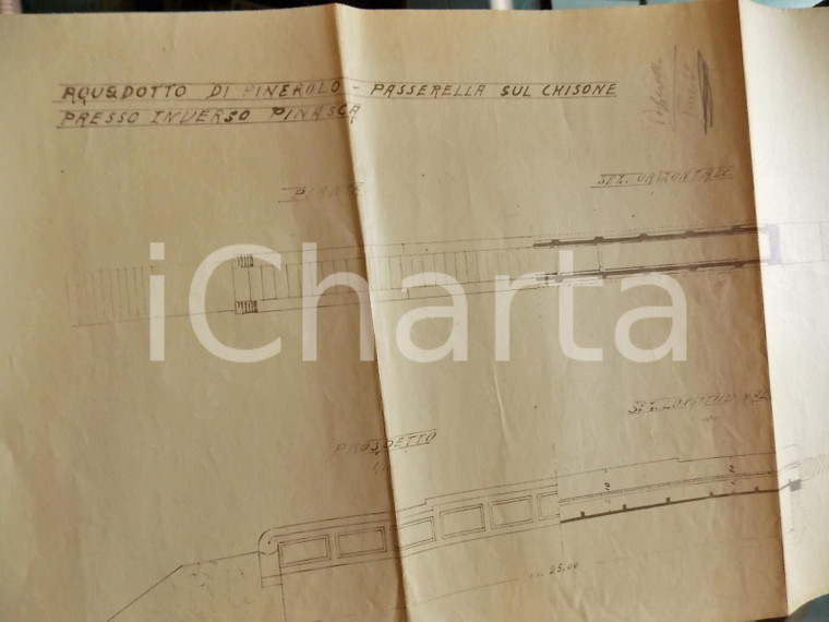 1920 ca INVERSO PINASCA (TO) Acquedotto PINEROLO Progetto passerella sul CHISONE