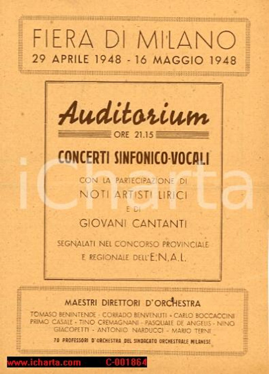 1948 MILANO FIERA AUDITORIUM concerto sinfonico vocale maestro Antonio NARDUCCI
