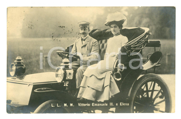 1906 CASA SAVOIA Vittorio Emanuele III e Regina Elena in auto *Cartolina