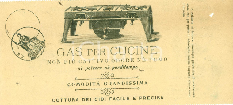 1904 GENOVA Gas per cucine AUER Bolletta ILLUSTRATA illuminazione a gas