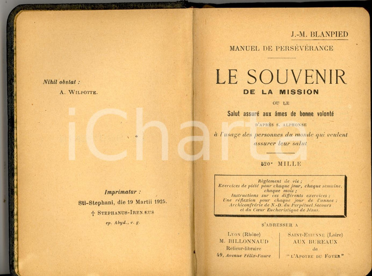 1925 J.-M. BLANPIED Le souvenir de la mission *Ed. BILLONAUD LYON