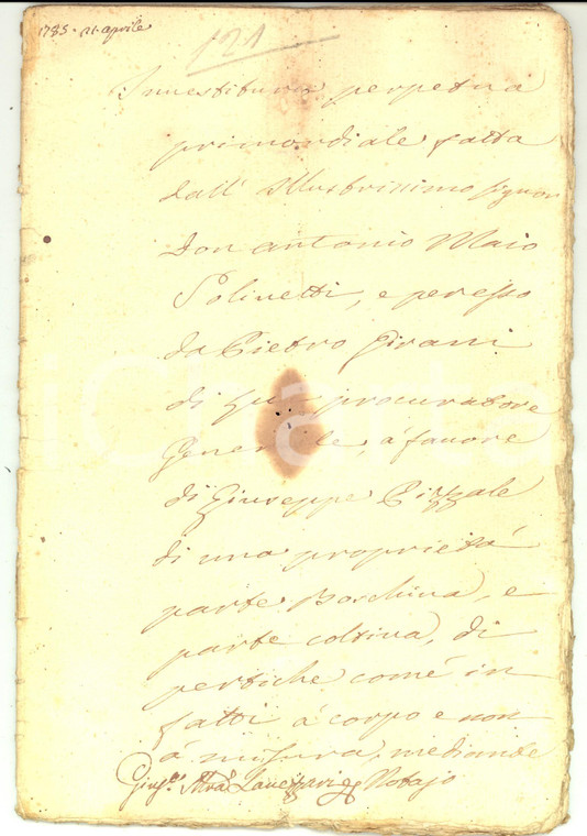 1785 TORRAZZA COSTE (PV) Investitura Pietro GIRANI pro Giuseppe PIZZALE 30 pp.