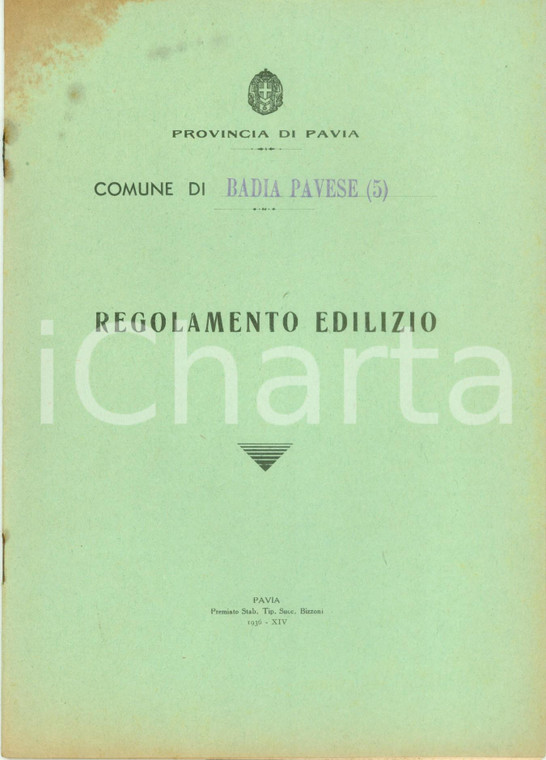 1936 BADIA PAVESE (PV) Regolamento edilizio *Pubblicazione