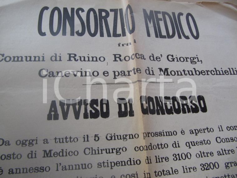 1910 RUINO (PV) Concorso medico chirurgo per consorzio comunale MANIFESTO
