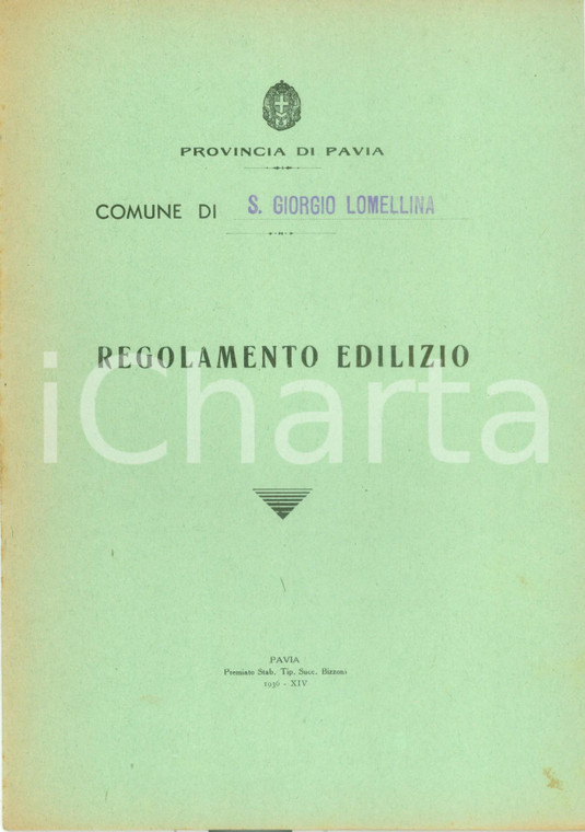 1936 SAN GIORGIO LOMELLINA (PV) Regolamento edilizio *Pubblicazione