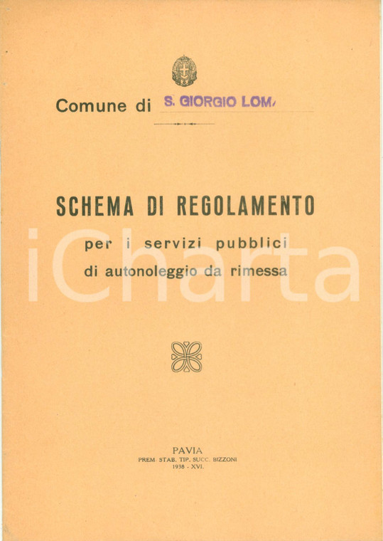 1938 SAN GIORGIO DI LOMELLINA (PV) Regolamento autonoleggio da rimessa