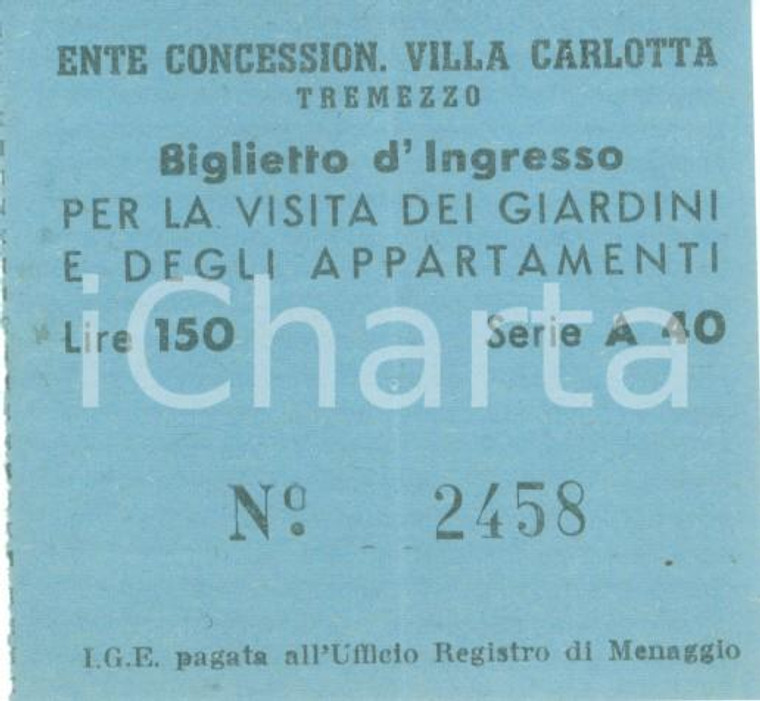 1950 ca TREMEZZO (CO) Biglietto per visita giardini VILLA CARLOTTA *Fotografia