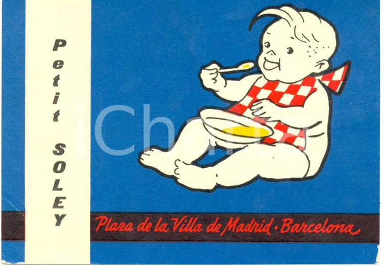 1970 ca BARCELONA Restaurante PETIT SOLEY *Cartolina pubblicitaria ILLUSTRATA