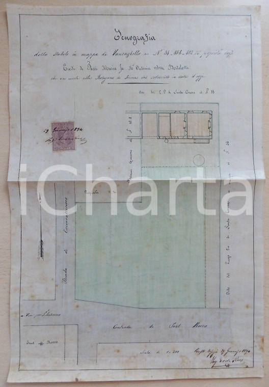 1894 VANZAGHELLO (MI) Pianta proprietà Eredi di Maria FASSI disegnata a mano