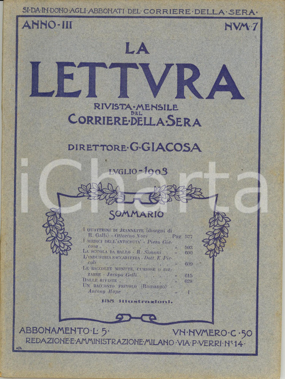 1903 LA LETTURA L'industria saccarifera europea *Rivista ILLUSTRATA Anno III n°7