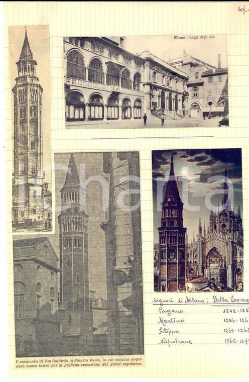 1952 MILANO Palazzi e monumenti *Fascicolo manoscritto per enciclopedia 40 pp.
