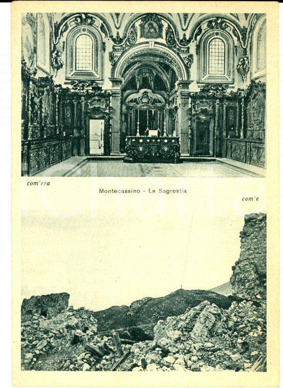 1945 ABBAZIA DI MONTECASSINO Sagrestia prima e dopo il bombardamento *Cartolina