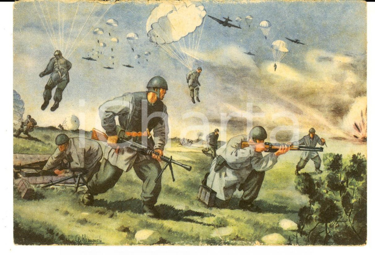 1940 ca WW2 Cartolina postale PARACADUTISTI *ILLUSTRATA forze armate
