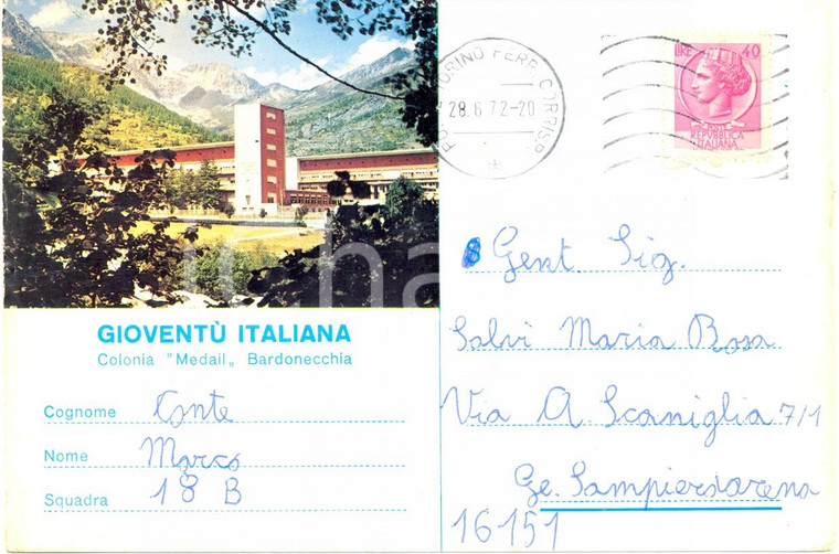 1972 BARDONECCHIA (TO) Colonia MEDAIL Gioventù Italiana *Cartolina VINTAGE FG VG