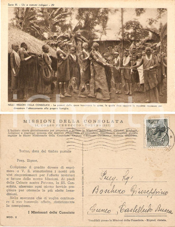 1950 ca MISSIONI DELLA CONSOLATA - AFRICA Rito prematrimoniale *Cartolina FP VG