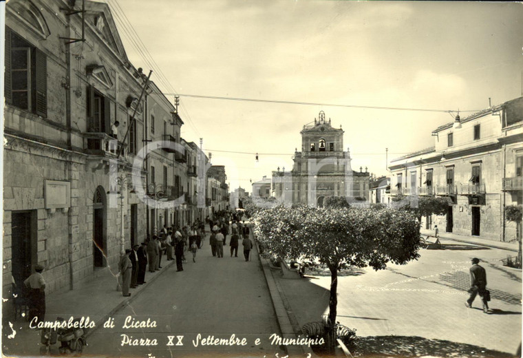 1959 CAMPOBELLO DI LICATA (AG) Piazza XX SETTEMBRE con municipio *DANNEGGIATA