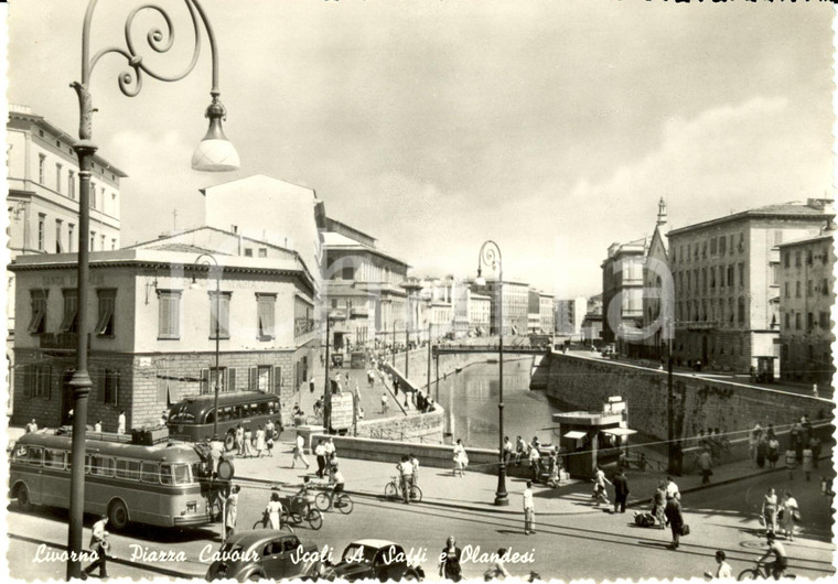 1950 ca LIVORNO Veduta piazza Cavour con scali SAFFI e OLANDESI *Cartolina FG NV
