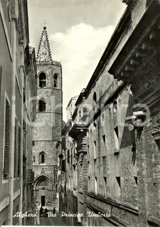 1955 ALGHERO (SS) Scorcio pittoresco di via Principe UMBERTO *Cartolina FG VG