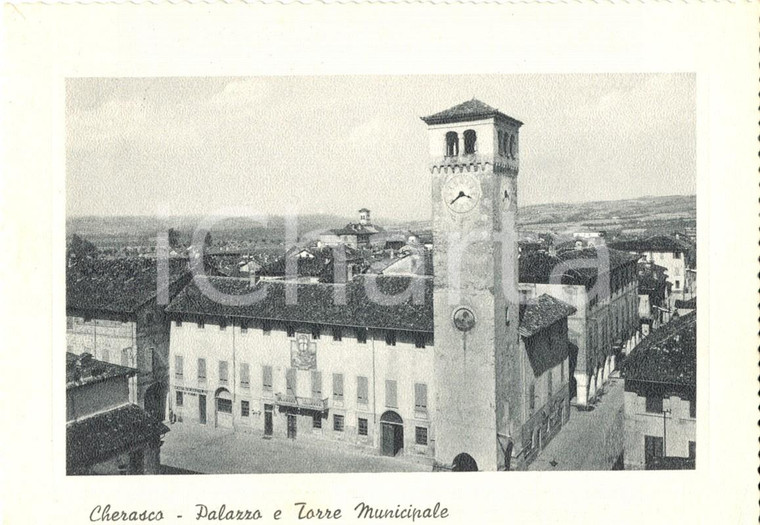 1955 ca CHERASCO (CN) Veduta del Palazzo e della Torre municipale *FG VG