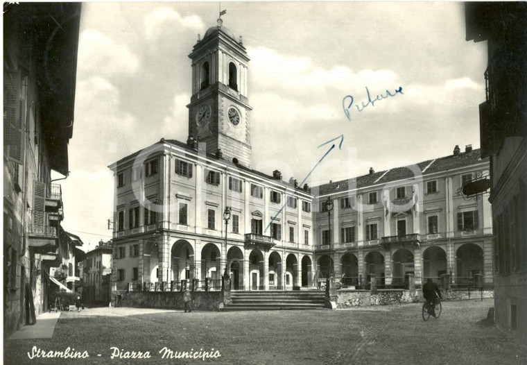 1958 STRAMBINO (TO) Piazza del Municipio con passanti *Cartolina postale FG VG