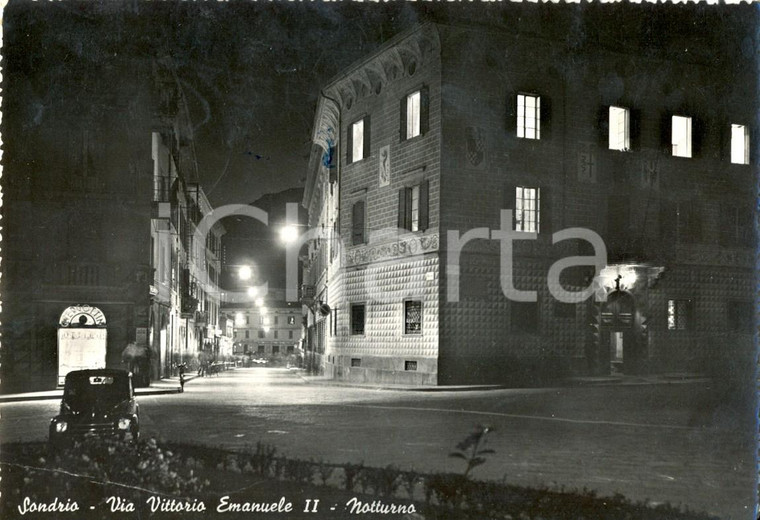 1951 SONDRIO Notturno di Via VITTORIO EMANUELE II *Cartolina postale FG VG
