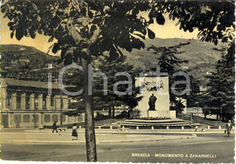 1952 BRESCIA Piazza e monumento a ZANARDELLI *Cartolina DANNEGGIATA FG VG