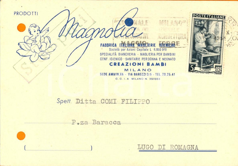 1951 MILANO MAGNOLIA Fabbrica maglierie igieniche *Cartolina INTESTATA FG VG