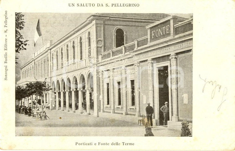 1905 SAN PELLEGRINO TERME (BG) Porticati e Fonte delle Terme *Cartolina ANIMATA