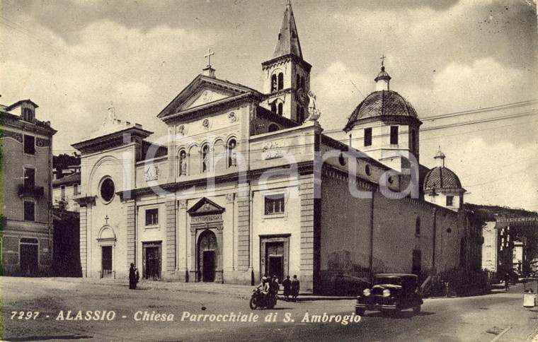 1935 ALASSIO (SV) Chiesa parrocchiale di SANT'AMBROGIO *Cartolina ANIMATA FP VG