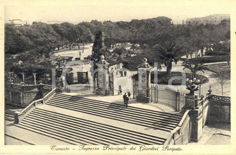 1934 TARANTO Ingresso ai Giardini PERIPATO *Cartolina postale ANIMATA FP VG