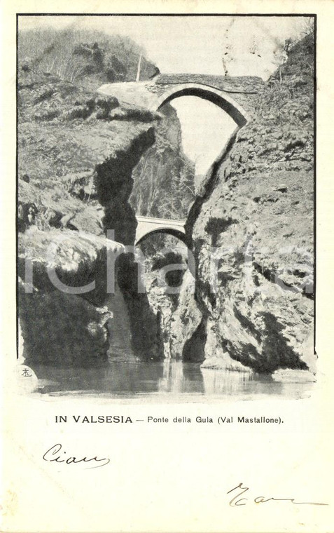 1908 VARALLO (VC) VALSESIA Il ponte della GULA sul torrente MASTALLONE *FP VG