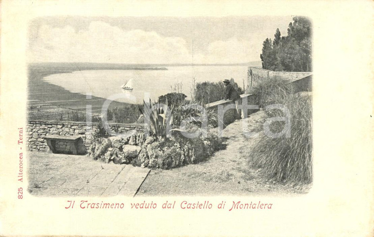 1905 ca PANICALE (PG) Veduta lago TRASIMENO dal castello di MONTALERA *Animata