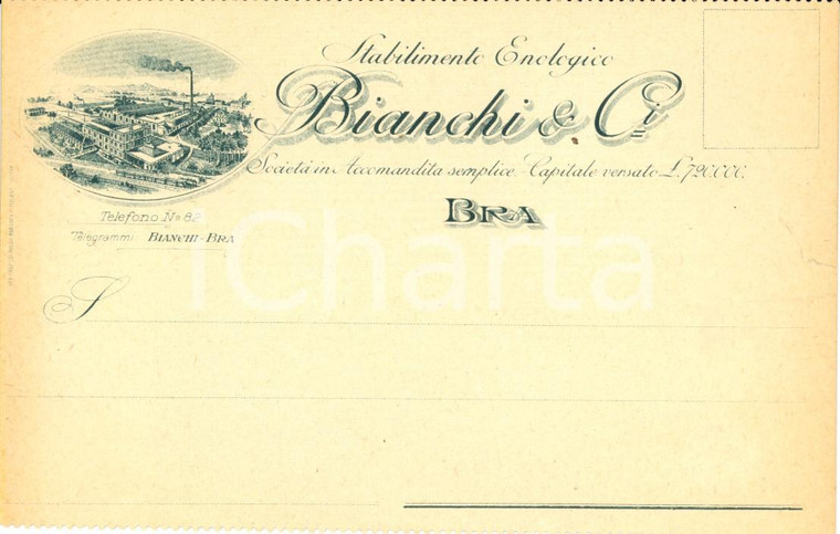 1930 ca BRA (CN) Società BIANCHI & C. Stabilimento enologico Cartolina INTESTATA