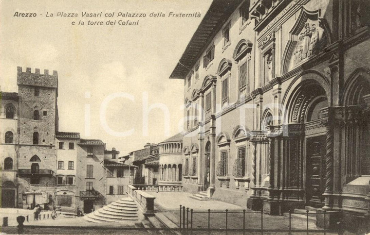 1934 AREZZO Piazza VASARI con Palazzo della FRATERNITA' e Torre COFANI *VG