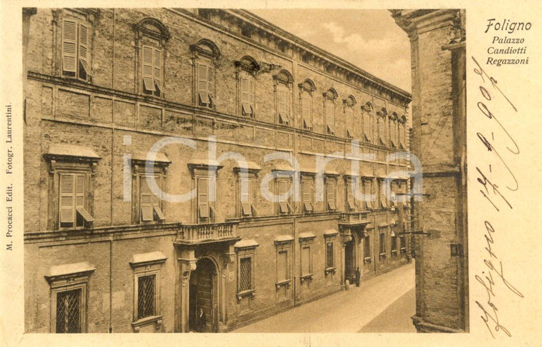 1907 FOLIGNO (PG) Veduta di Palazzo CANDIOTTI REGAZZONI *Cartolina ANIMATA FP VG